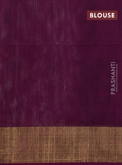 Ikat silk cotton saree off white and purple with allover ikat weaves and zari woven border