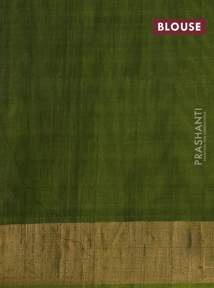 Ikat silk cotton saree navy blue and light green with allover ikat butta weaves and zari woven border