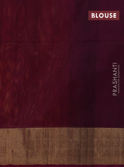 Ikat silk cotton saree dark mustard and wine shade with allover ikat weaves and zari woven border