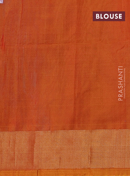 Ikat silk cotton saree cs blue and dark mustard with allover ikat weaves and zari woven border