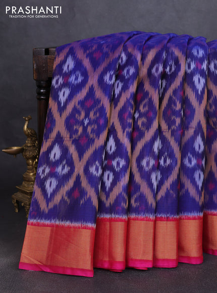 Ikat silk cotton saree blue and pink with allover ikat weaves and zari woven border