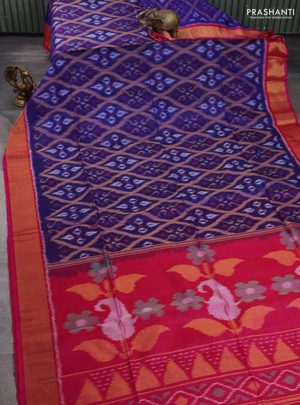 Ikat silk cotton saree blue and pink with allover ikat weaves and zari woven border
