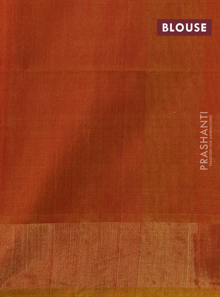 Ikat silk cotton saree coffee brown and dark mustard with allover ikat weaves and zari woven border