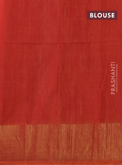 Ikat silk cotton saree grey and dual shade of orange with allover ikat weaves and zari woven border