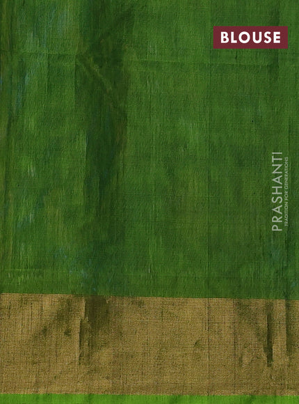 Ikat silk cotton saree blue and parrot green with allover ikat butta weaves and zari woven border