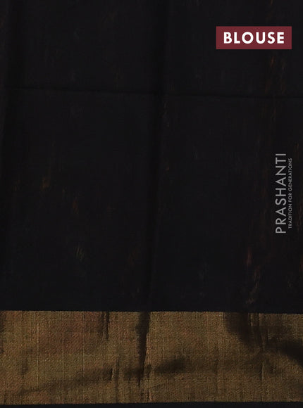 Ikat silk cotton saree rust shade and black with allover ikat weaves and zari woven border