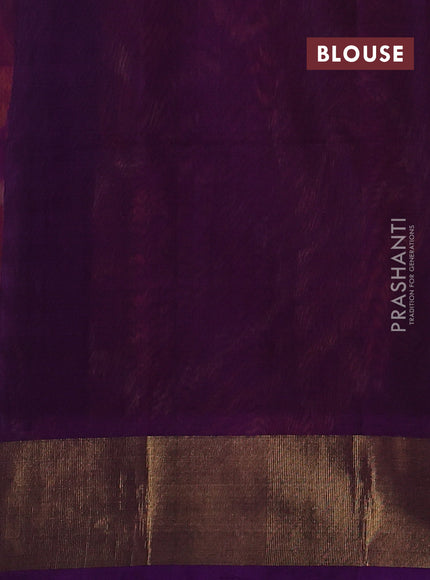 Ikat silk cotton saree rust shade and purple with allover ikat weaves and zari woven border