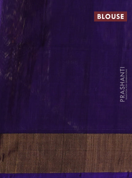 Ikat silk cotton saree cream and blue with allover ikat weaves and zari woven border