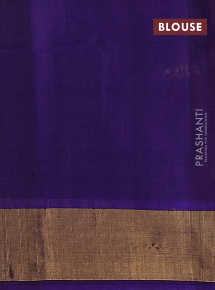 Ikat silk cotton saree red and blue with allover ikat weaves and zari woven border