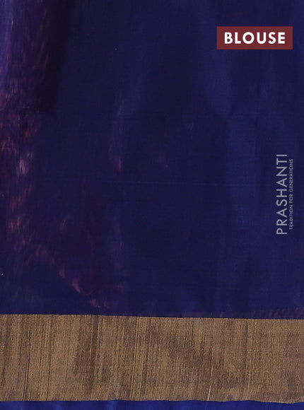Ikat silk cotton saree pink shade and peacock blue with allover ikat weaves and zari woven border