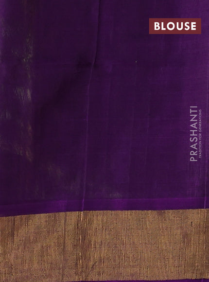 Ikat silk cotton saree mehendi green and purple with allover ikat weaves and zari woven border