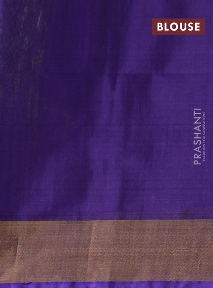 Ikat silk cotton saree green and violet with allover ikat weaves and zari woven border