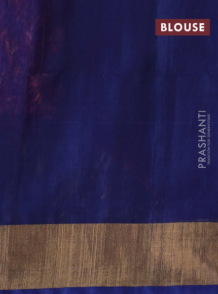 Ikat silk cotton saree pink and peacock blue with allover ikat weaves and zari woven border