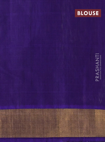 Ikat silk cotton saree cream and blue with allover ikat weaves and zari woven border