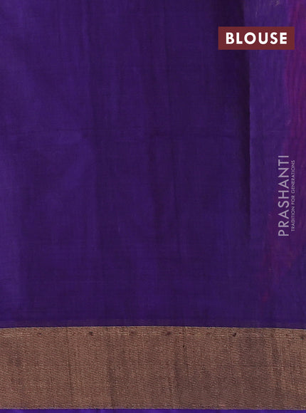 Ikat silk cotton saree dark pink and violet with allover ikat weaves and zari woven border