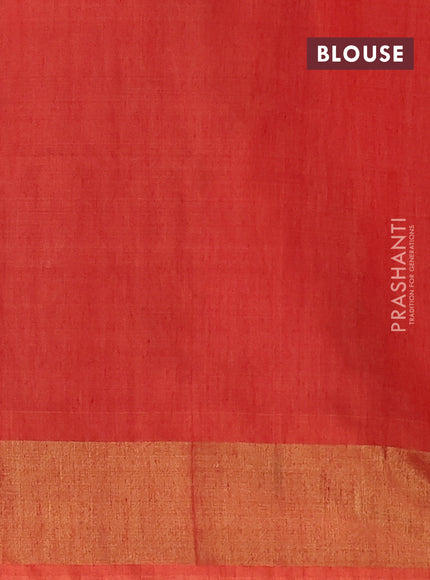Ikat silk cotton saree bottle green and orange with allover ikat weaves and zari woven border