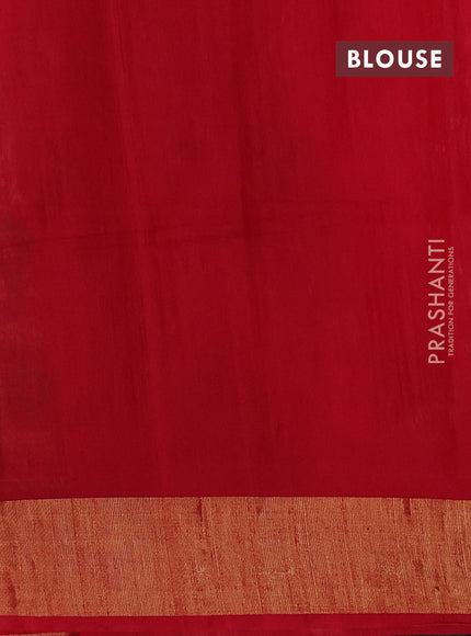 Ikat silk cotton saree grey and red with allover ikat weaves and zari woven border