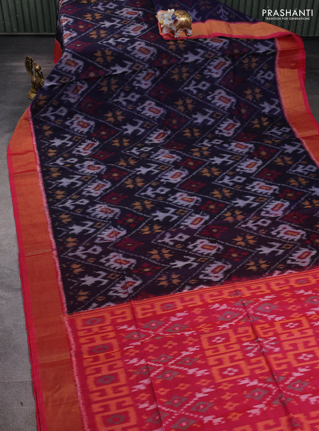 Ikat silk cotton saree violet and pink with allover ikat weaves and zari woven border