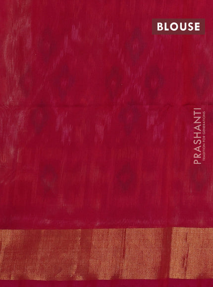 Ikat silk cotton saree mehendi green and pink with allover ikat weaves and zari woven border