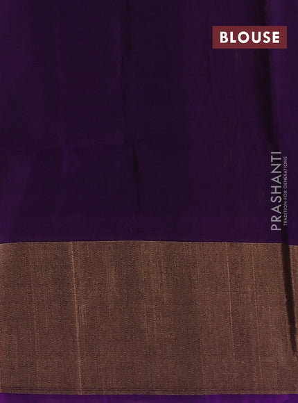 Ikat silk cotton saree mehendi green and violet with allover ikat weaves and long ikat woven zari border