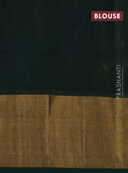 Ikat silk cotton saree blue and bottle green with allover ikat weaves and long ikat woven zari border