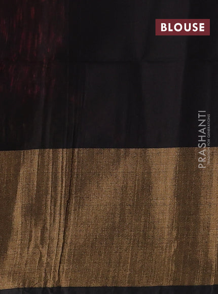 Ikat silk cotton saree dark pink and black with allover ikat weaves and long ikat woven zari border
