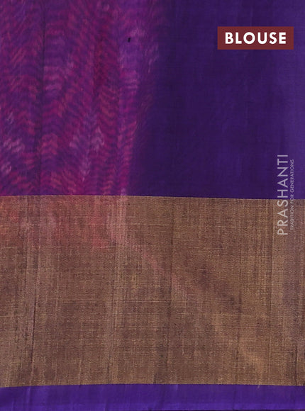 Ikat silk cotton saree pink and royal blue with allover ikat weaves and long ikat woven zari border