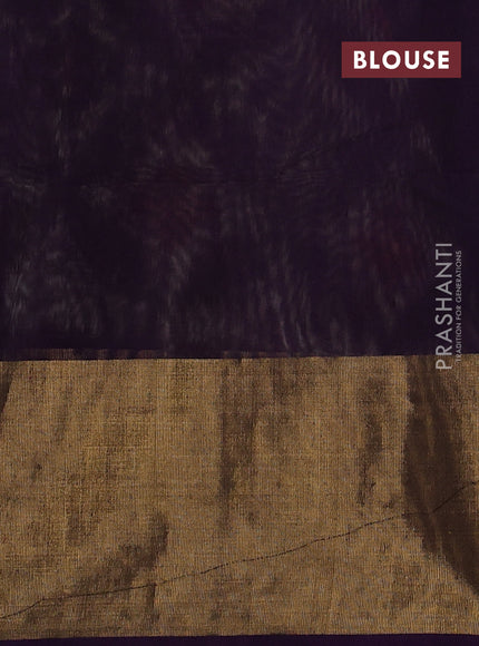 Ikat silk cotton saree mehendi green and deep violet with allover ikat weaves and long ikat woven zari border