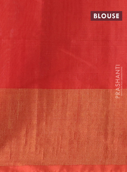 Ikat silk cotton saree grey and orange with allover ikat weaves and long ikat woven zari border