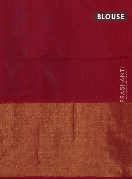 Ikat silk cotton saree cs blue and red with allover ikat weaves and long ikat woven zari border