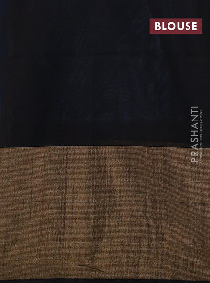 Ikat silk cotton saree teal blue and black with allover ikat weaves and long ikat woven zari border