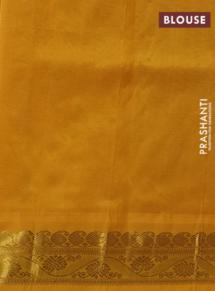 Silk cotton saree peacock blue and mustard yellow with allover kalamkari prints and korvai zari woven border