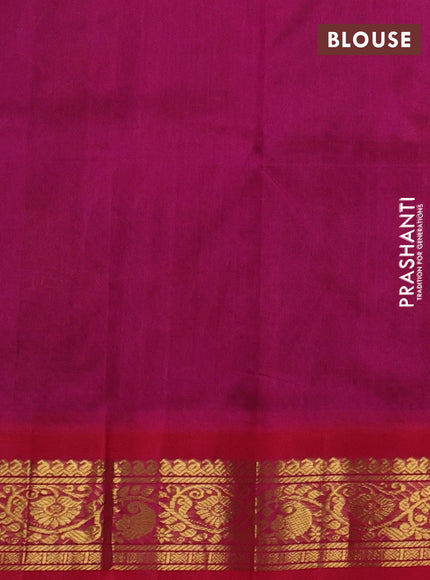 Silk cotton saree bottle green and pink with allover kalamkari prints and korvai zari woven border