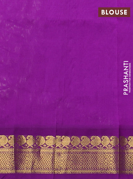Silk cotton saree cream and purple with allover kalamkari prints and korvai zari woven border