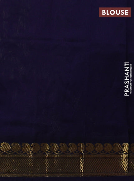 Silk cotton saree light green and navy blue with allover kalamkari prints and korvai zari woven border