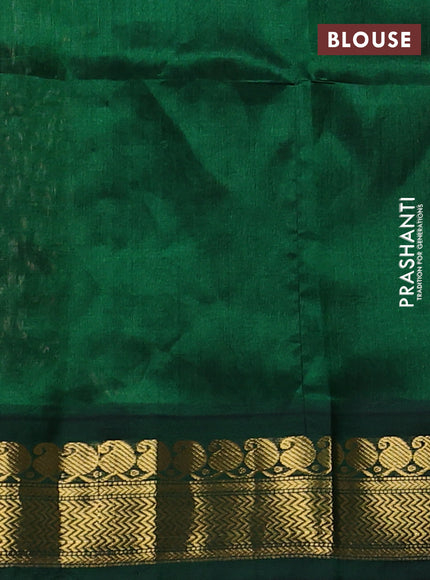Silk cotton saree cream and bottle green with allover kalamkari prints and korvai zari woven border