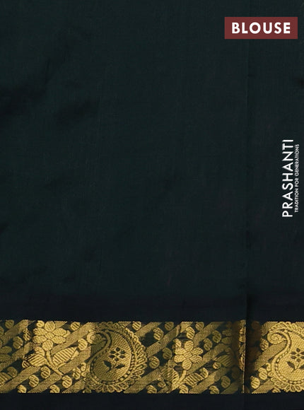 Silk cotton saree candy pink and bottle green with allover kalamkari prints and korvai zari woven border