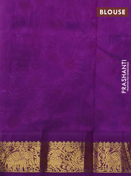 Silk cotton saree lavender and purple with allover kalamkari prints and korvai zari woven border