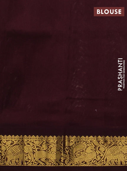 Silk cotton saree beige and coffee brown with allover kalamkari prints and korvai zari woven border