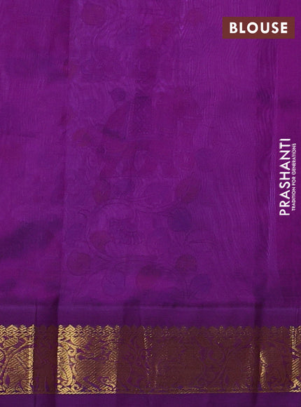 Silk cotton saree lavender and purple with allover kalamkari prints and korvai zari woven border