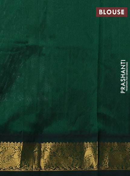Silk cotton saree grey and bottle green with allover kalamkari prints and korvai zari woven border