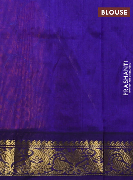 Silk cotton saree orange and dark blue with allover kalamkari prints and korvai zari woven border