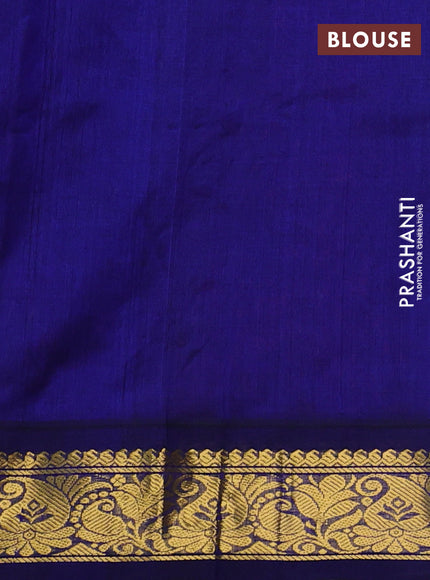 Silk cotton saree red and dark blue with allover kalamkari prints and korvai zari woven border