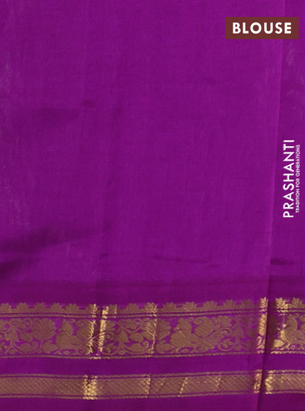 Silk cotton saree mild pista green and purple with allover kalamkari prints and korvai zari woven border