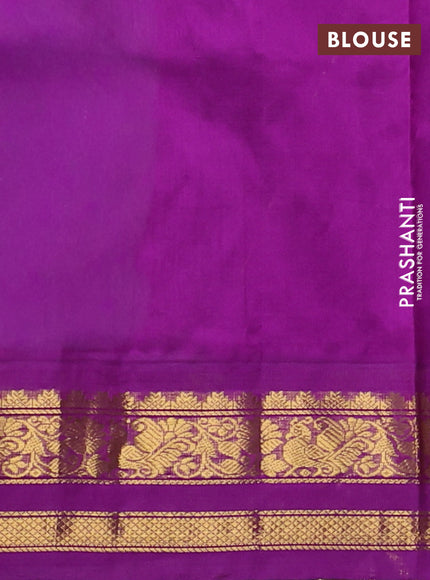 Silk cotton saree pista green and purple with allover kalamkari prints and korvai zari woven border