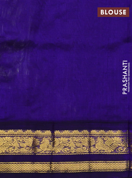 Silk cotton saree pista green and navy blue with allover kalamkari prints and korvai zari woven border
