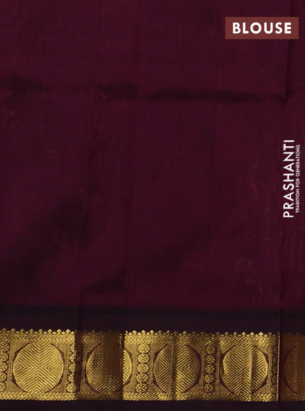 Silk cotton saree peach orange and deep wine with allover kalamkari prints and korvai zari woven border