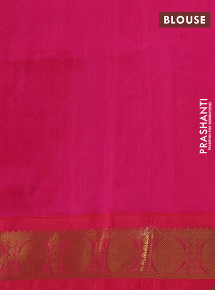 Silk cotton saree mehendi green and pink with allover kalamkari prints and korvai zari woven border