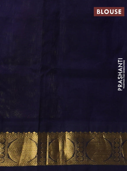 Silk cotton saree light green and navy blue with allover kalamkari prints and korvai zari woven border