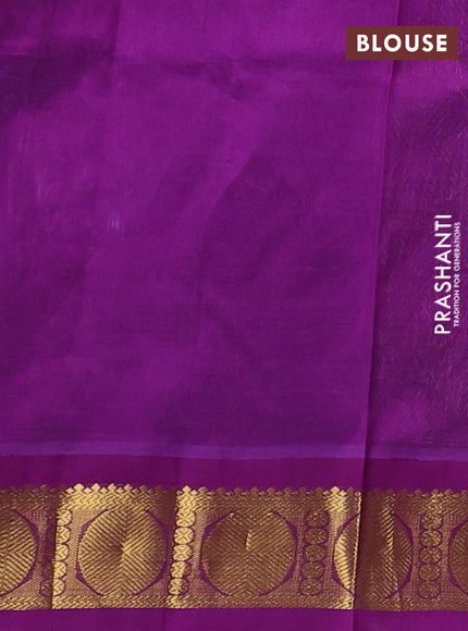 Silk cotton saree lavender and purple with allover kalamkari prints and korvai zari woven border